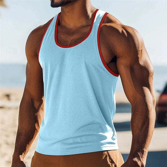 Solid Color Athletic Tank Top For Men Casual Breathable Round Neck Sleeveless Top Summer Casual Simple Print Classic Tee Top