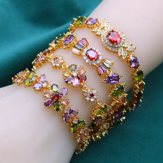 Elegant Retro style tennis bracelet, 18K golden-plated,  Multicolor zirconia, elegant daily wear and gift giving, Christmas Gift