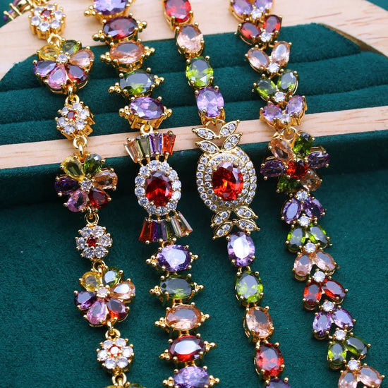Elegant Retro style tennis bracelet, 18K golden-plated,  Multicolor zirconia, elegant daily wear and gift giving, Christmas Gift