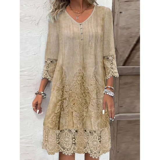 Fashion Summer Dresses 2024 Summer New 3D Pattern Lace Splicing Hollowed Out Midi Dress Casual Short Sleeve Dresses Lady Vestido