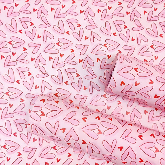 50 Sheets Bright Pink Heart Tissue Wrapping Paper with & heart patterns-Suitable for Bouquet Wrapping,DIY Crafts,Valentine&