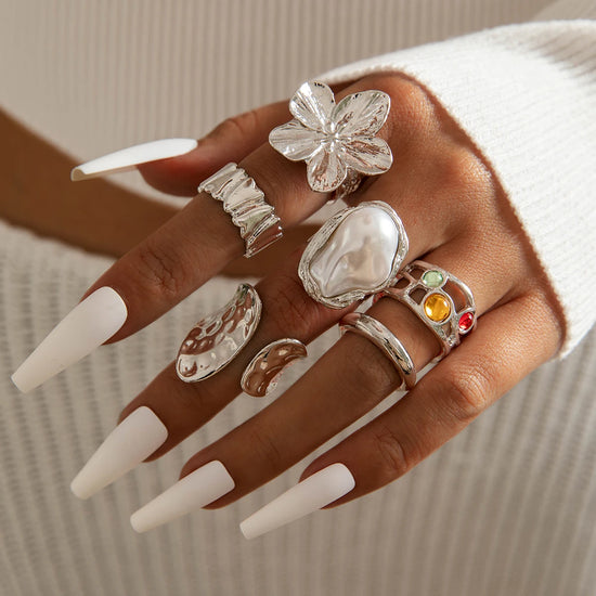 Tocona 2024 New Fashion Luxury Imitation Pearl Open Ring Sets for Women Elegant Gold Color Ring Party Jewelry Accessories