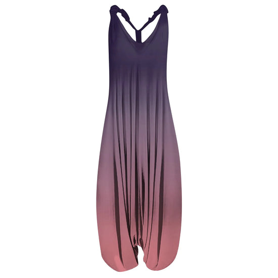 V Neck Women Jumpsuit Ethnic Style Gradient Print Patchwork Streetwear All Match Sling Harem Loose Jumpsuit For Party 2024
