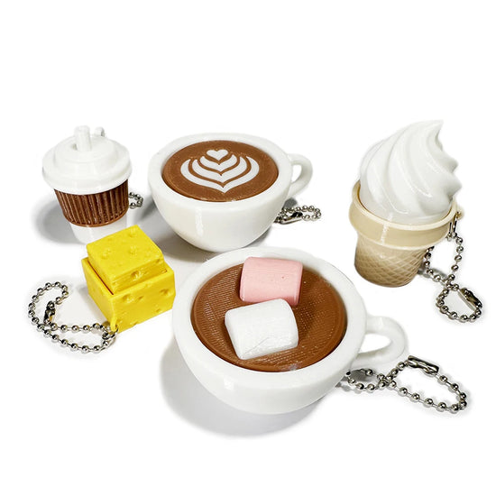 Calming Keychain Keys Finger Button Anti-stress Toys Coffee Ice Cream Cheese Food Funny  Decompression Gifts for Children Adults