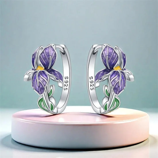 925 Sterling Silver Flower and Plant Series Purple Iris Earrings Exquisite Wedding Party Gifts for Ladies Jewelry Fashion Gifts