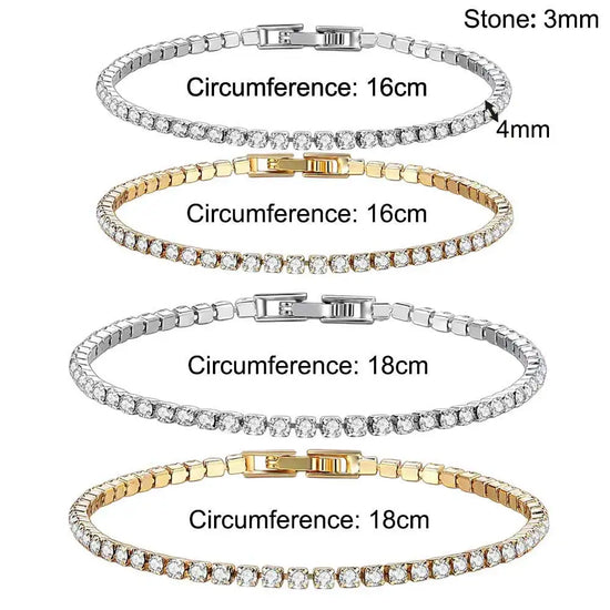 Tennis Bracelet for Women 4mm Cubic Zirconia Bracelet Chain 16/18cm Wristband Gold/Silver Color Luxury Pulsera Jewelry Gift