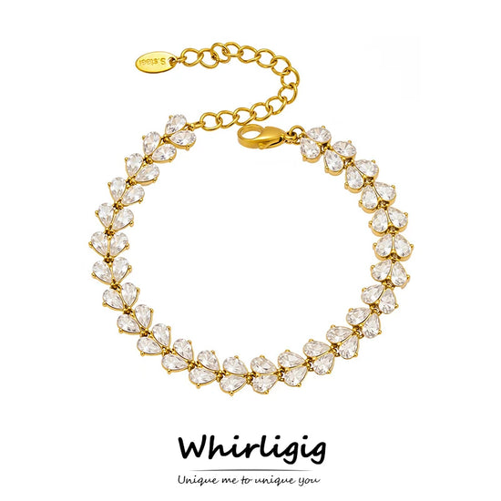 Tennis Bracelet For Women Stainless Steel Chain Bracelets 18k Gold Plated Romantic Heart Cubic Zirconia Zircon Gemstone Bracelet