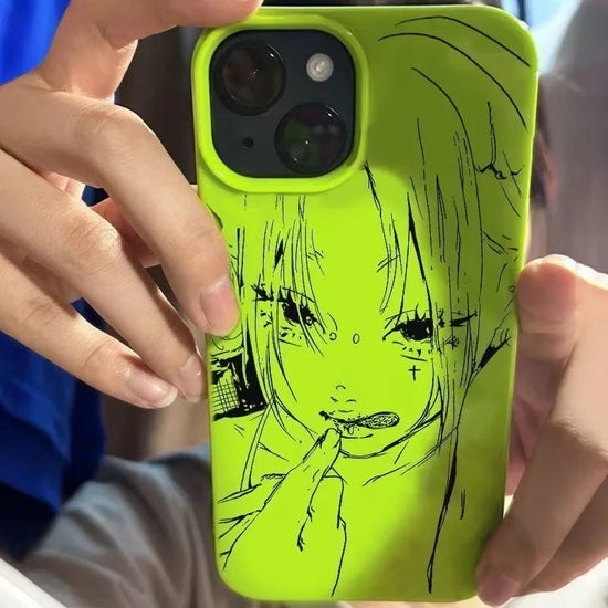 cat cute anime girl green color phone case for iphone 17 pro max 16 plus 15 14 13 11 silicone back cover for iphone 12 pro shell