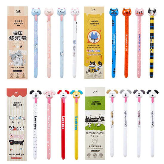 4-Piece Animal Dog-Themed Gel Pen, 0.5mm Fine Tip, Black Ink, Fun Tongue-Over Design.