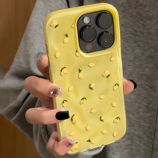 Yellow Lemon Shockproof Anti-Scratch Protective Case For iPhone 17 16 15 14 13 12 11 Pro Max 17Air Plus Folds Texture Soft Cover