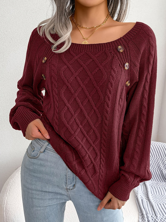 [Texture Lantern Sleeve Sweater] Round Neck Texture Lantern Sleeve Women&