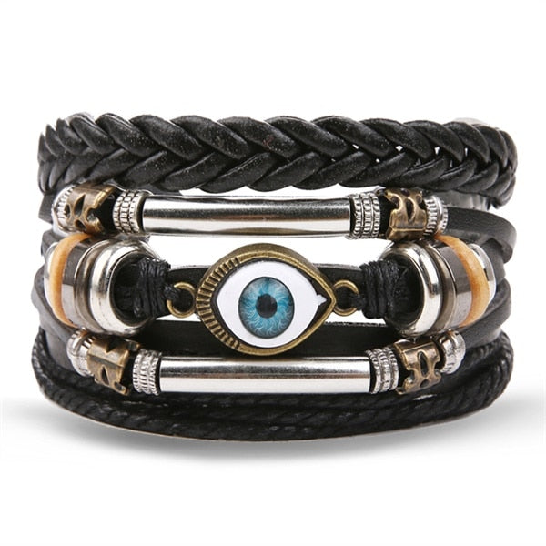 IFMIA Vintage Black Bead Bracelets For Men Fashion Hollow Triangle Leather Bracelet &amp; Bangles Multilayer Wide Wrap Jewelry 2020