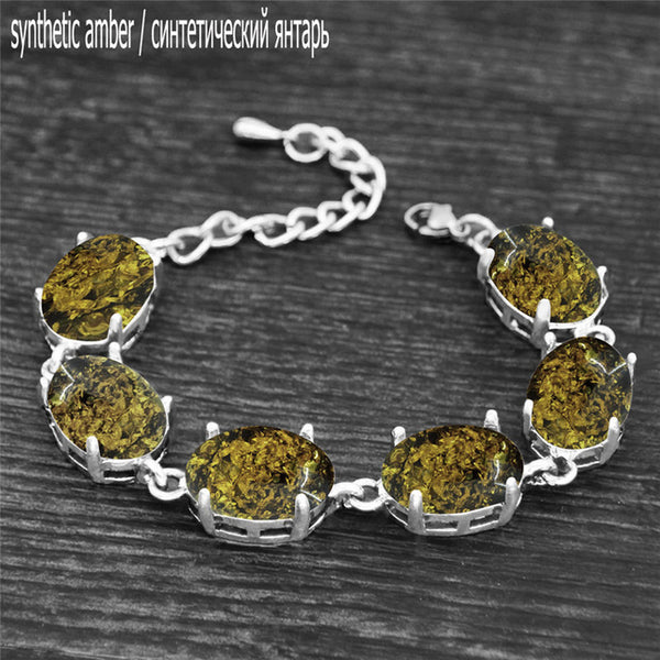 Vintage Oval Natural Jade Quartz Bracelet Prong Natural Stone Amethysts Tiger Eye Lapis Lazuli Bracelets