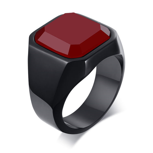 ZORCVENS Vintage Men's Square Carnelian Signet Ring In Red Nature Stone Statement Black Stainless Steel Ring for Men