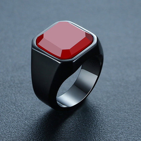 ZORCVENS Vintage Men's Square Carnelian Signet Ring In Red Nature Stone Statement Black Stainless Steel Ring for Men