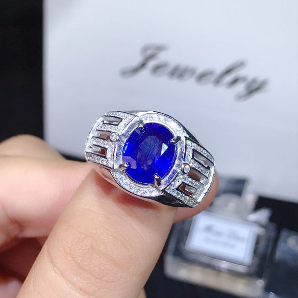 Natural sapphire, rare gem. Men's rings. 925 Solid Silver. certificate Super atmosphere. 4 Carat Sapphire