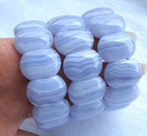 Natural Blue Lace Agate Oval Shape Beads Stretch Bracelet