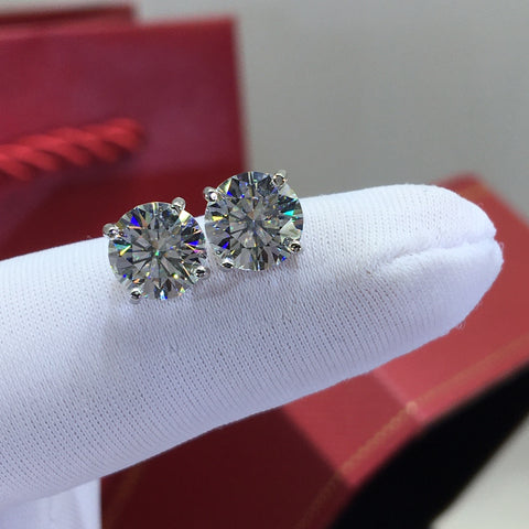 Silver 925 Original Brilliant Cut 4 Carat Diamond Test Past D Color Moissanite Four-claw Wedding Stud Earrings Gemstone Jewelry